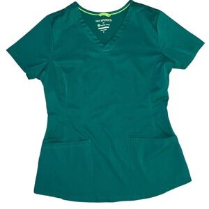 HH Works Healing Hands Monica Women STRETCH V-Neck Scrub Top Hunter Green Small